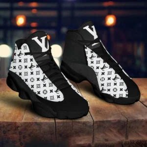 Louis Vuitton Black White Monogram Air Jordan 13 Fashion Shoes Trending Sneakers Luxury