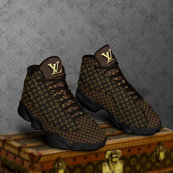 Louis Vuitton Brown Gold LV Air Jordan 13 Fashion Luxury Sneakers Trending Shoes