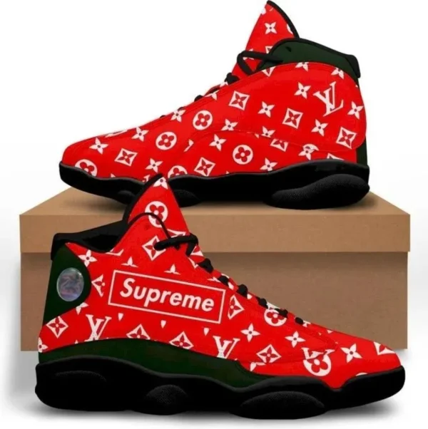 Louis Vuitton Supreme Black Red LV Air Jordan 13 Fashion Trending Shoes Luxury Sneakers