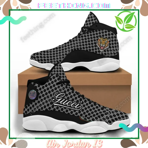 Gucci  Tiger Black White Logo Air Jordan 13 Trending Luxury Shoes Fashion Sneakers