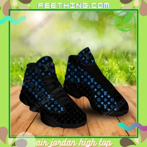 Louis Vuitton All Black Bright Blue Logo  Air Jordan 13 Sneakers Trending Luxury Shoes Fashion