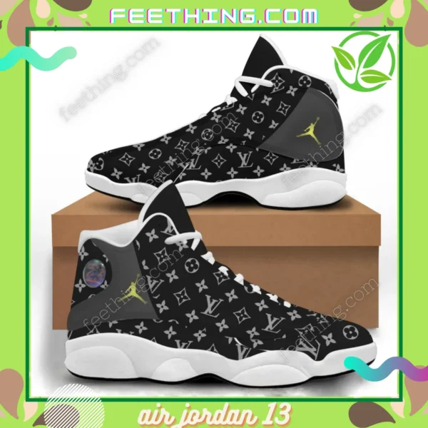 Louis Vuitton Black  Whitelouis Logo Air Jordan 13 Shoes Sneakers Luxury Trending Fashion