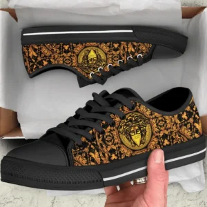 Versace Medusa Gold Low Top Canvas Shoes Luxury Brand