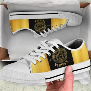 Versace Medusa Black Yellow Low Top Canvas Shoes Luxury Brand