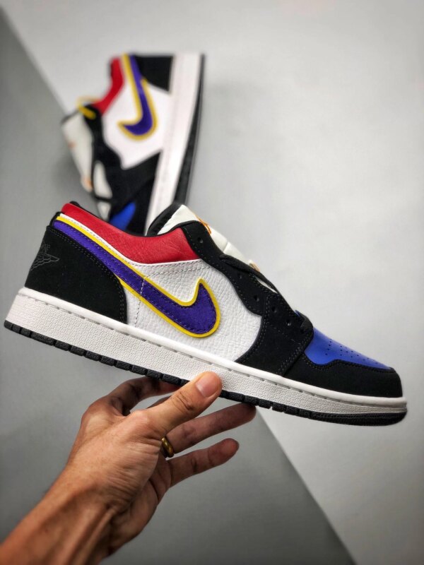 Air Jordan 1 Low Black Court Purple-University Gold-Bright Crimson On Sale