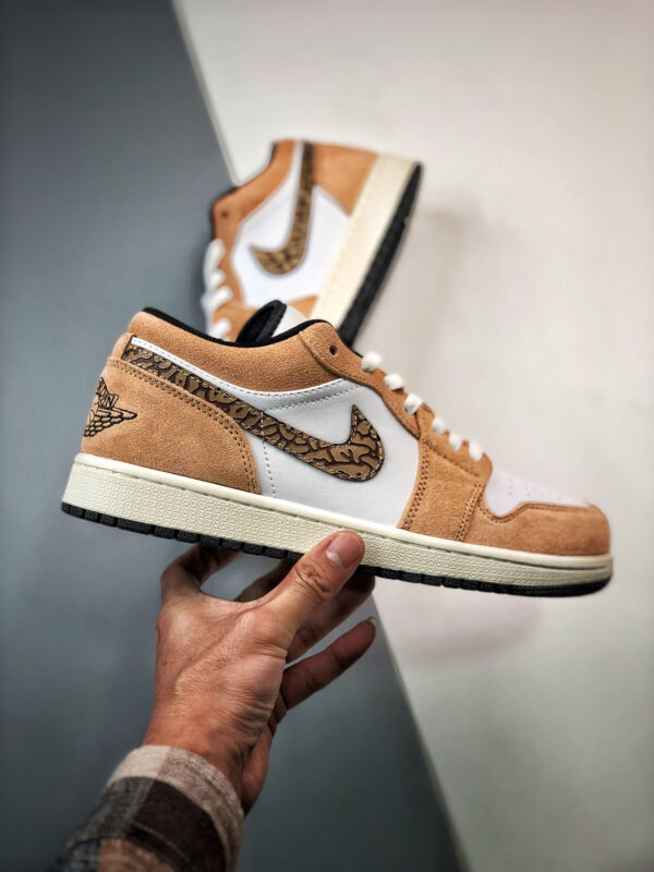 Air Jordan 1 Low Brown Elephant Hemp Metallic Gold-White-Tan-Black For Sale