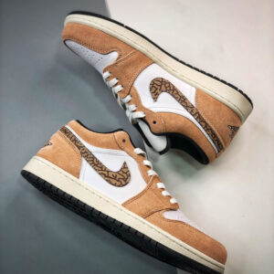 Air Jordan 1 Low Brown Elephant Hemp Metallic Gold-White-Tan-Black For Sale