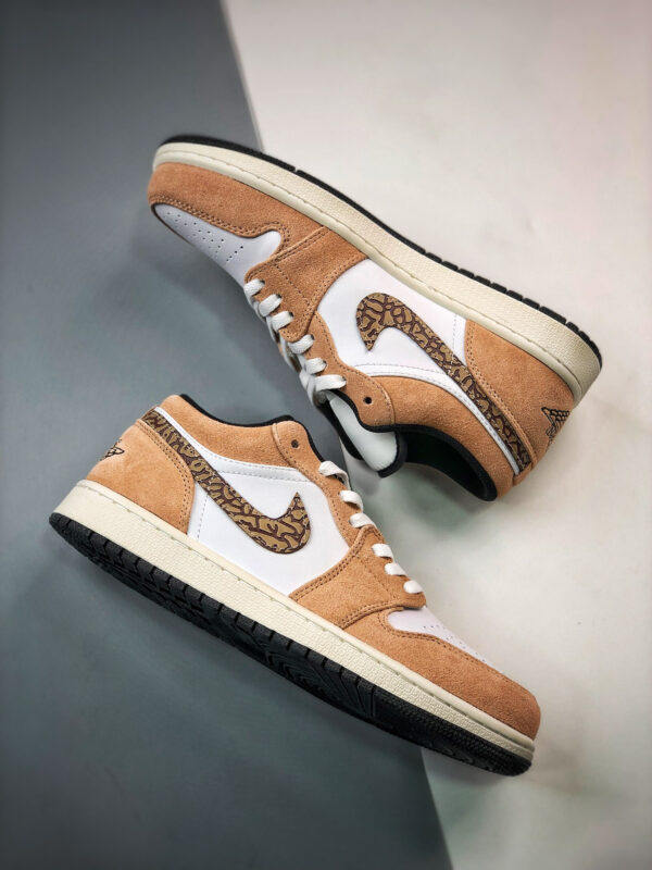 Air Jordan 1 Low Brown Elephant Hemp Metallic Gold-White-Tan-Black For Sale