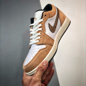 Air Jordan 1 Low Brown Elephant Hemp Metallic Gold-White-Tan-Black For Sale