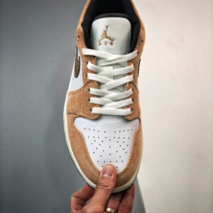 Air Jordan 1 Low Brown Elephant Hemp Metallic Gold-White-Tan-Black For Sale