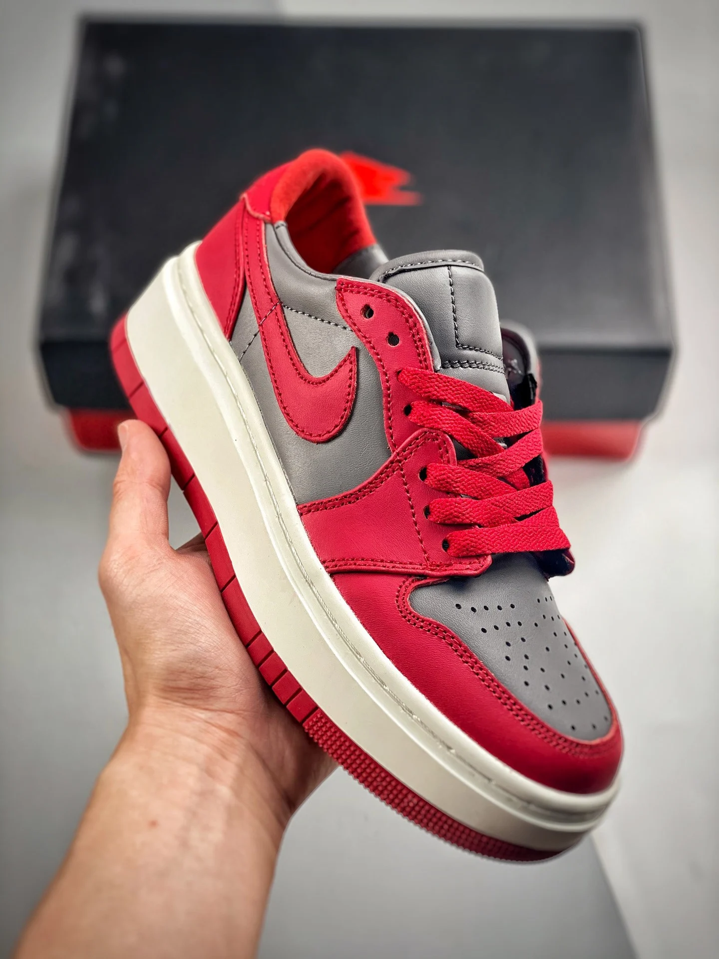 Air Jordan 1 Low Elevate UNLV Medium Grey White-Varsity Red For Sale