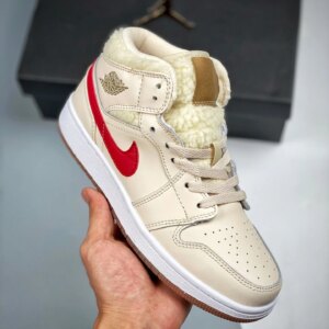 Air Jordan 1 Mid  Fleece White Dark Driftwood-Pink Salt-Racer Blue For Sale