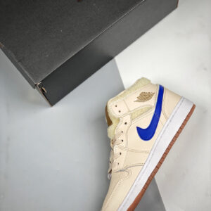 Air Jordan 1 Mid  Fleece White Dark Driftwood-Pink Salt-Racer Blue For Sale