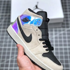 Air Jordan 1 Mid Iridescent Pinkish Beige-Black On Sale