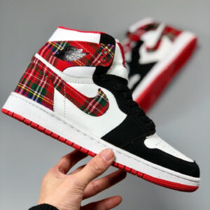 Air Jordan 1 Mid White Plaid Habanero Red Black-White On Sale