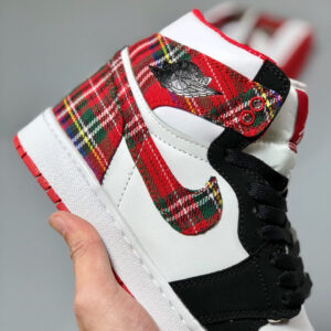 Air Jordan 1 Mid White Plaid Habanero Red Black-White On Sale