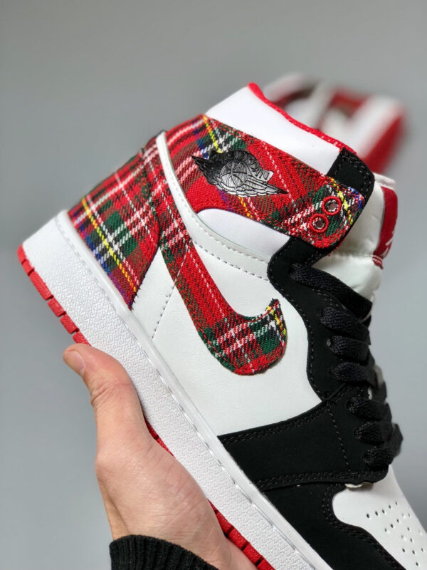 Air Jordan 1 Mid White Plaid Habanero Red Black-White On Sale