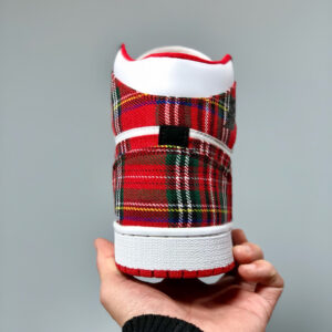 Air Jordan 1 Mid White Plaid Habanero Red Black-White On Sale