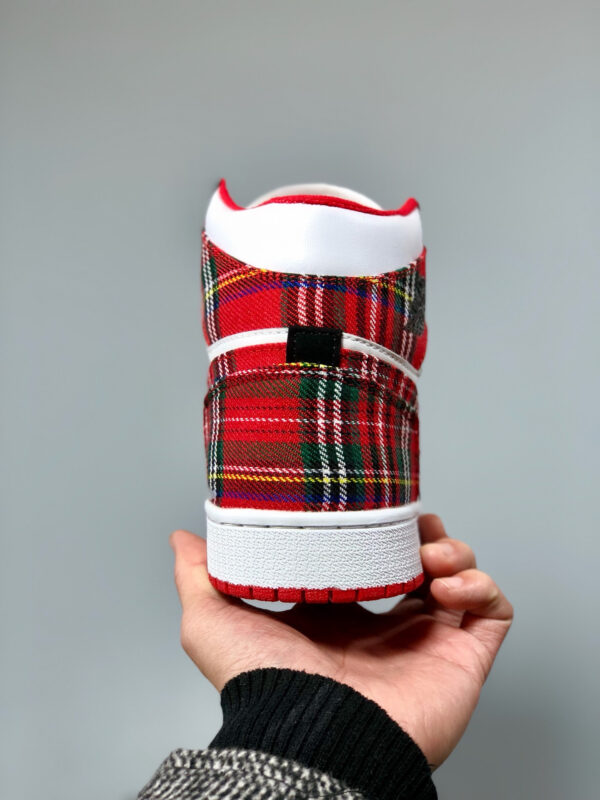 Air Jordan 1 Mid White Plaid Habanero Red Black-White On Sale