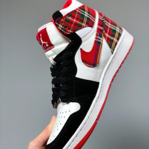 Air Jordan 1 Mid White Plaid Habanero Red Black-White On Sale