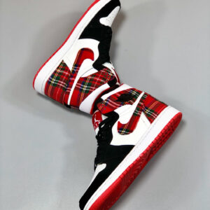 Air Jordan 1 Mid White Plaid Habanero Red Black-White On Sale