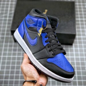 Air Jordan 1 Mid Black Hyper Royal-White For Sale