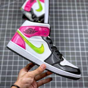 Air Jordan 1 Mid Black Pink Patent Leather For Sale