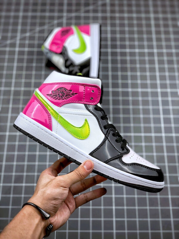 Air Jordan 1 Mid Black Pink Patent Leather For Sale