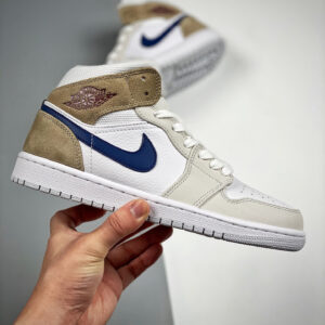 Air Jordan 1 Mid Navy Swooshes and Tan Suede DO6726-100 For Sale