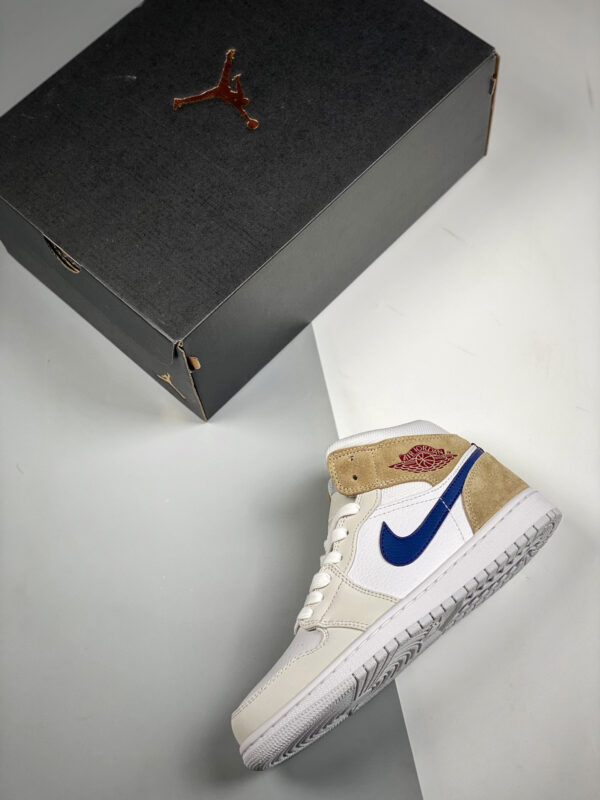 Air Jordan 1 Mid Navy Swooshes and Tan Suede DO6726-100 For Sale