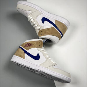 Air Jordan 1 Mid Navy Swooshes and Tan Suede DO6726-100 For Sale