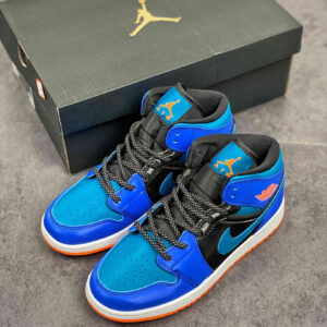 Air Jordan 1 Mid Racer Blue BlackTotal Orange Green Abyss For Sale