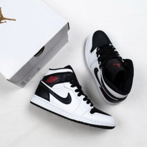 Air Jordan 1 Mid Reverse Black Toe White Black Red For Sale