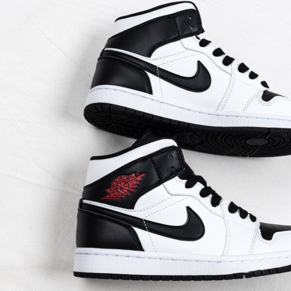 Air Jordan 1 Mid Reverse Black Toe White Black Red For Sale