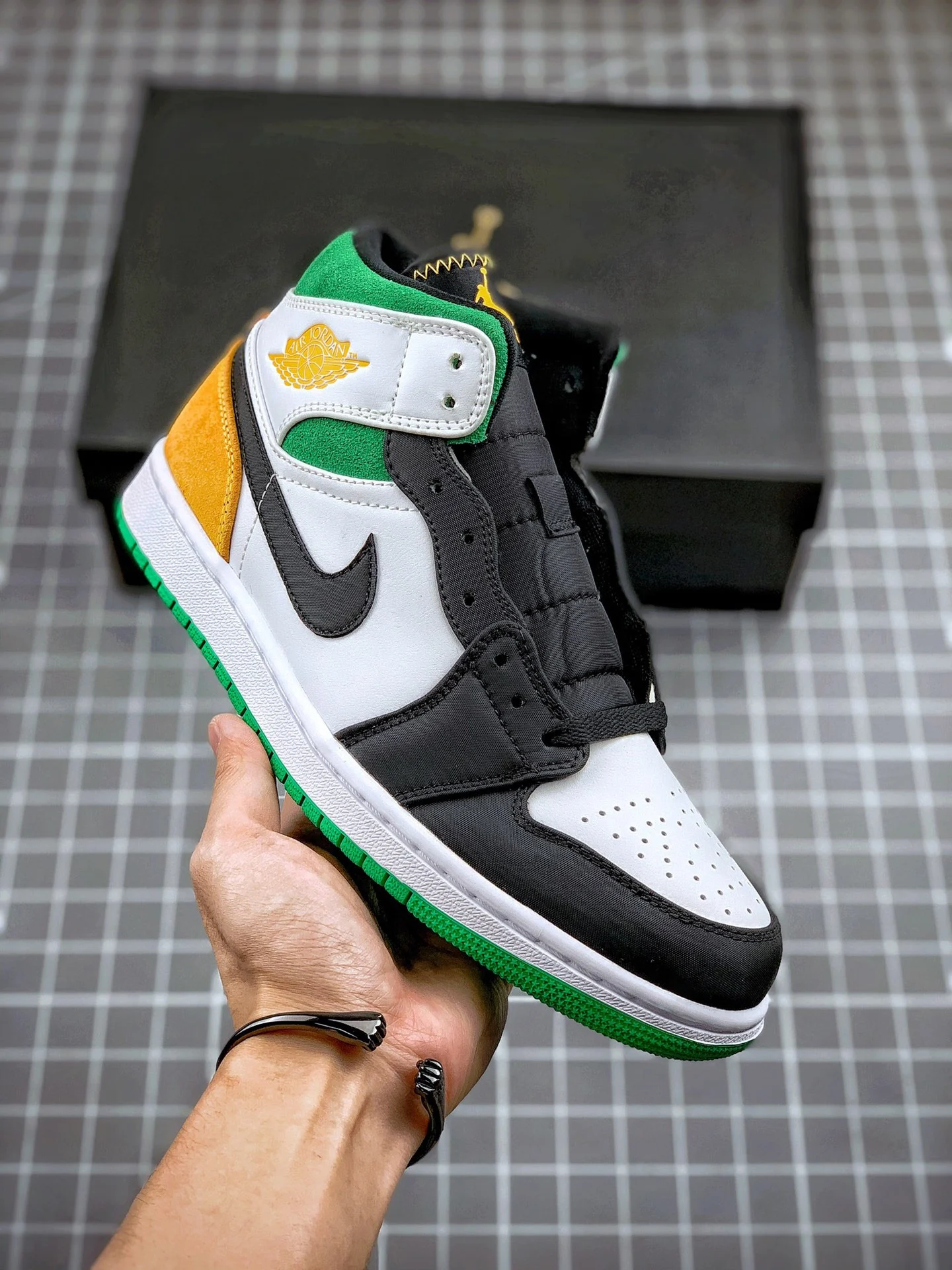 Air Jordan 1 Mid SE Oakland White Black Green Yellow For Sale