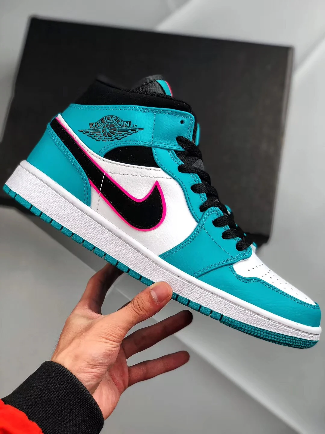 Air Jordan 1 Mid South Beach Turbo Green Black-Hyper Pink-Orange Peel On Sale