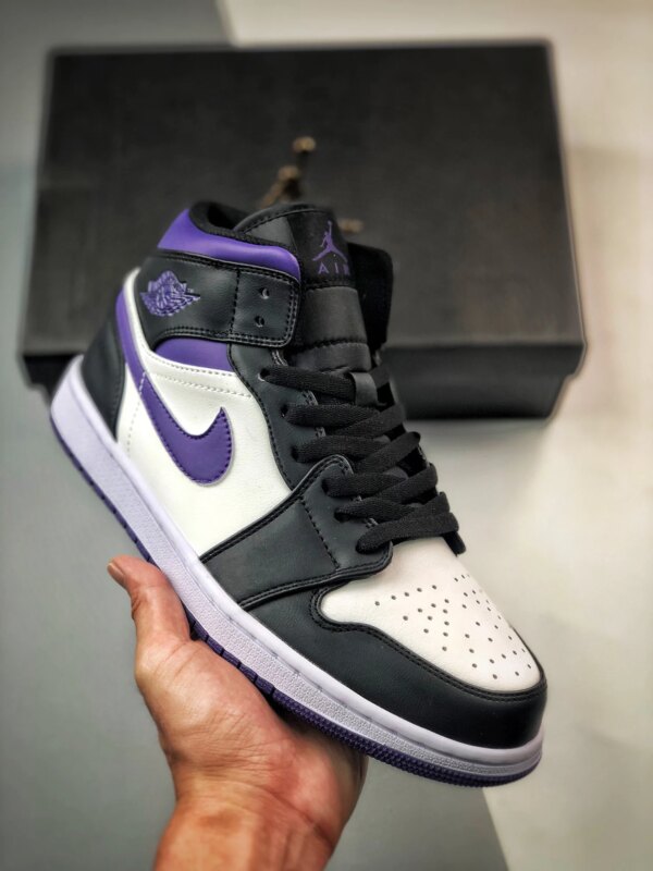 Air Jordan 1 Mid White Black Purple 554724-095 For Sale