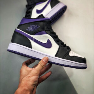 Air Jordan 1 Mid White Black Purple 554724-095 For Sale