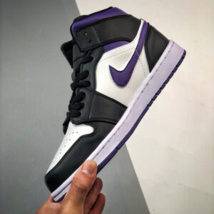 Air Jordan 1 Mid White Black Purple 554724-095 For Sale