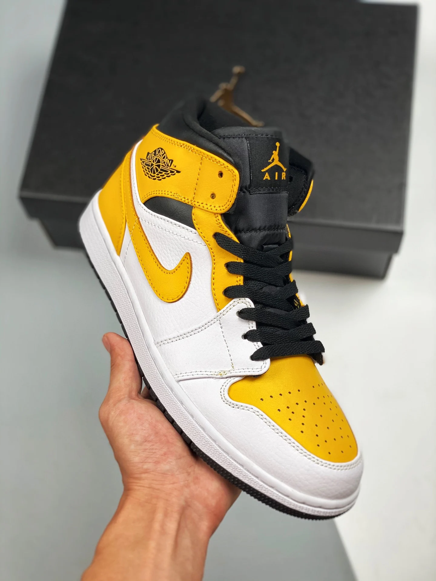 Air Jordan 1 Mid White University Gold-Black 554724-170 For Sale