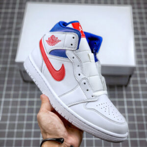 Air Jordan 1 Mid White University Red-Game Royal For Sale