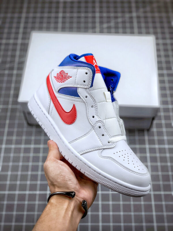 Air Jordan 1 Mid White University Red-Game Royal For Sale