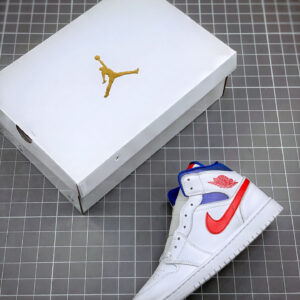 Air Jordan 1 Mid White University Red-Game Royal For Sale