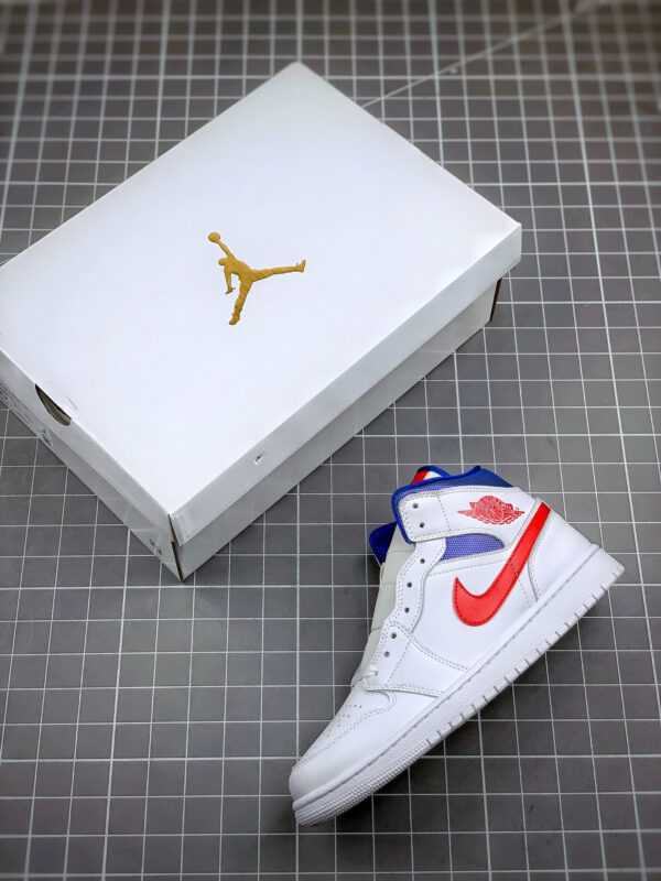 Air Jordan 1 Mid White University Red-Game Royal For Sale