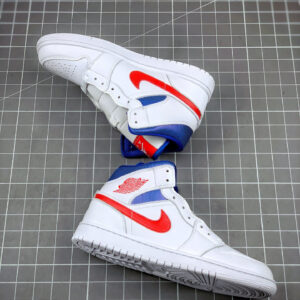 Air Jordan 1 Mid White University Red-Game Royal For Sale