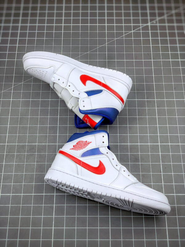 Air Jordan 1 Mid White University Red-Game Royal For Sale