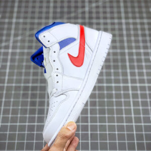 Air Jordan 1 Mid White University Red-Game Royal For Sale