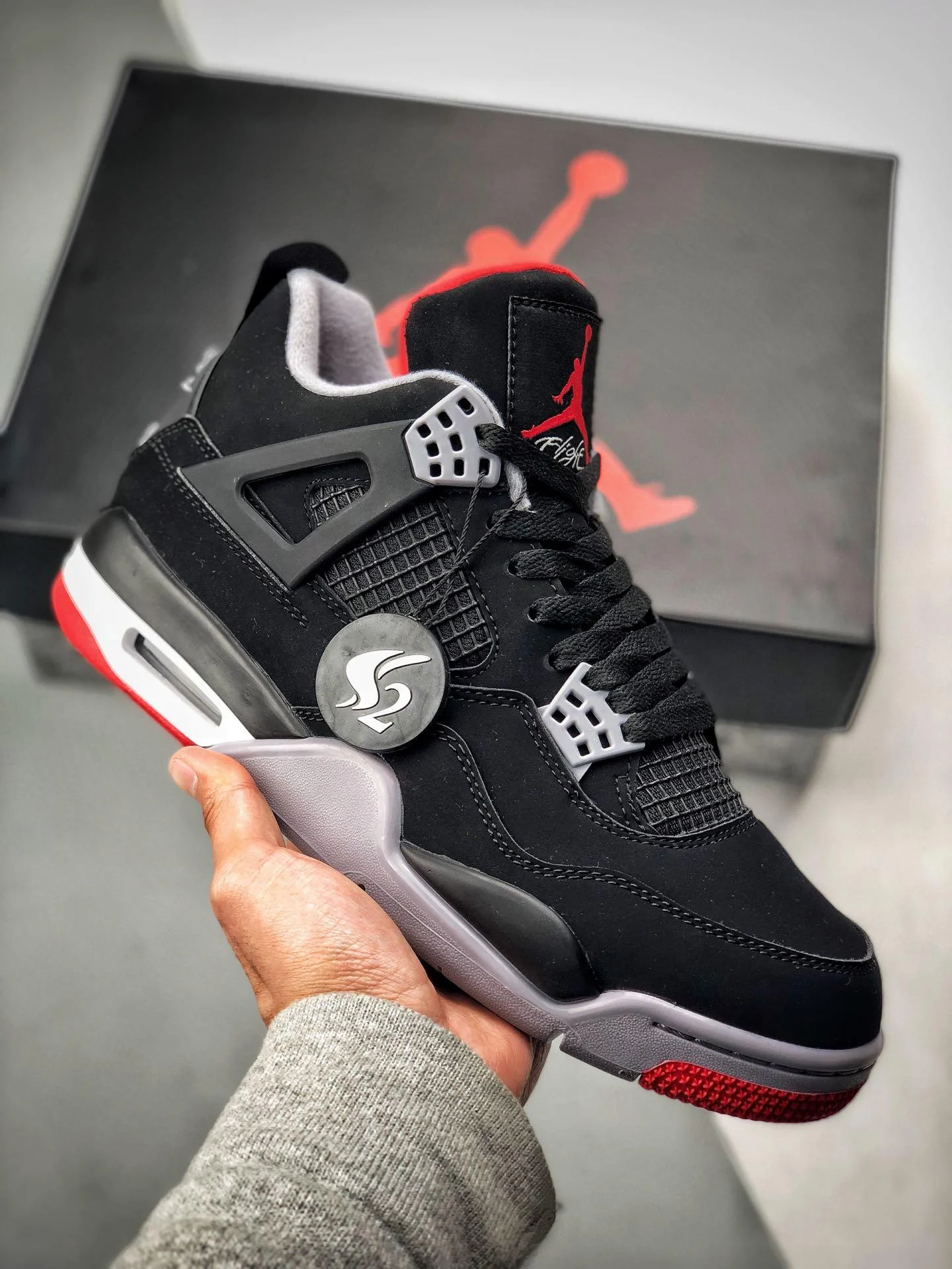 Air Jordan 4 Bred 2019 Black Cement Grey-Summit White-Fire Red