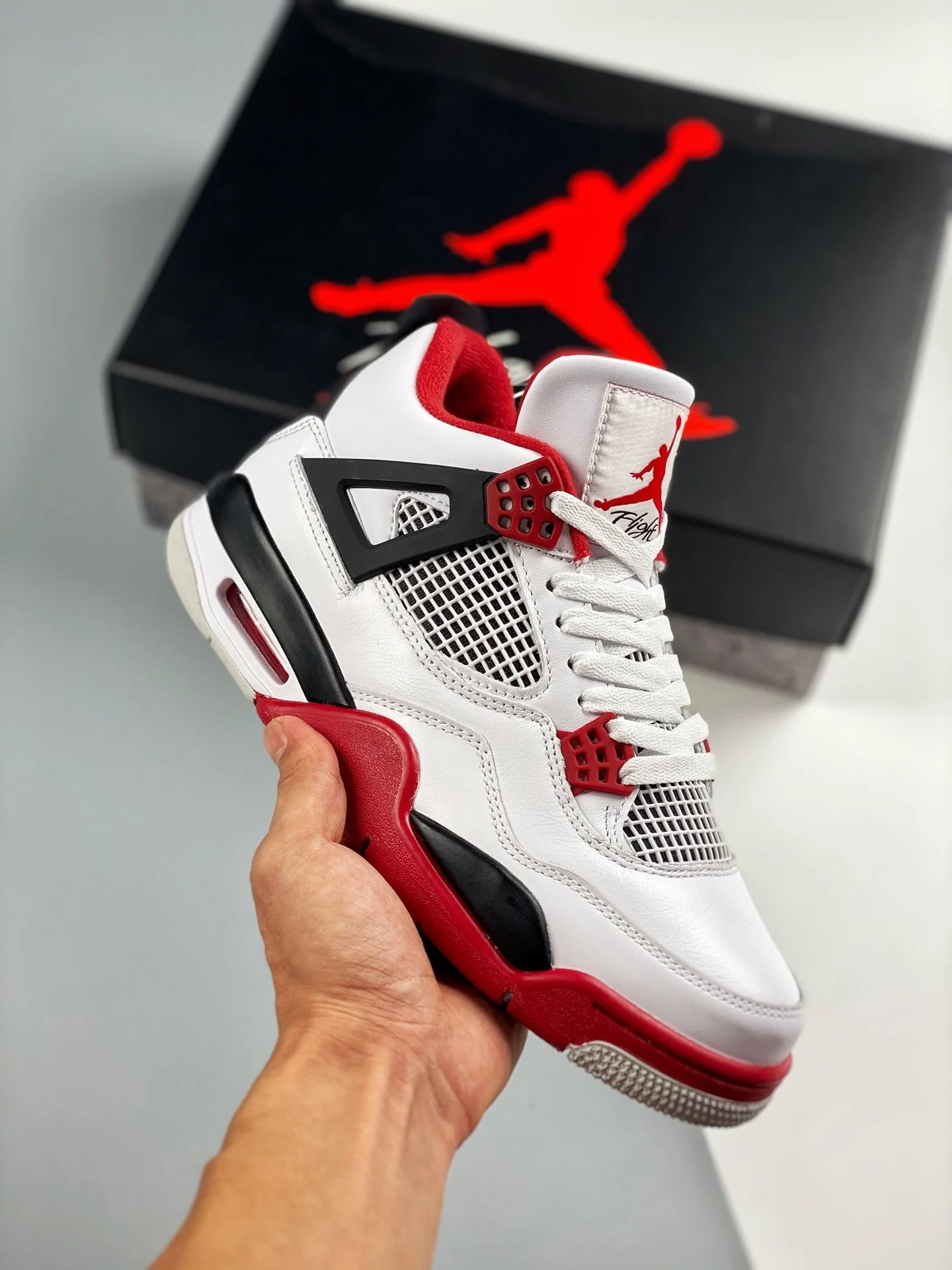 Air Jordan 4 Fire Red White Fire Red-Black-Tech Grey For Sale