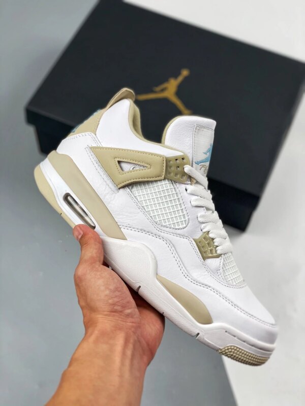 Air Jordan 4 Linen White Boarder Blue-Light Sand For Sale